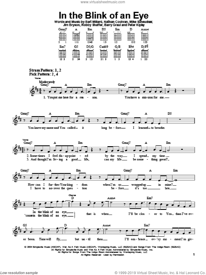 In The Blink Of An Eye sheet music for guitar solo (chords) by MercyMe, easy guitar (chords)
