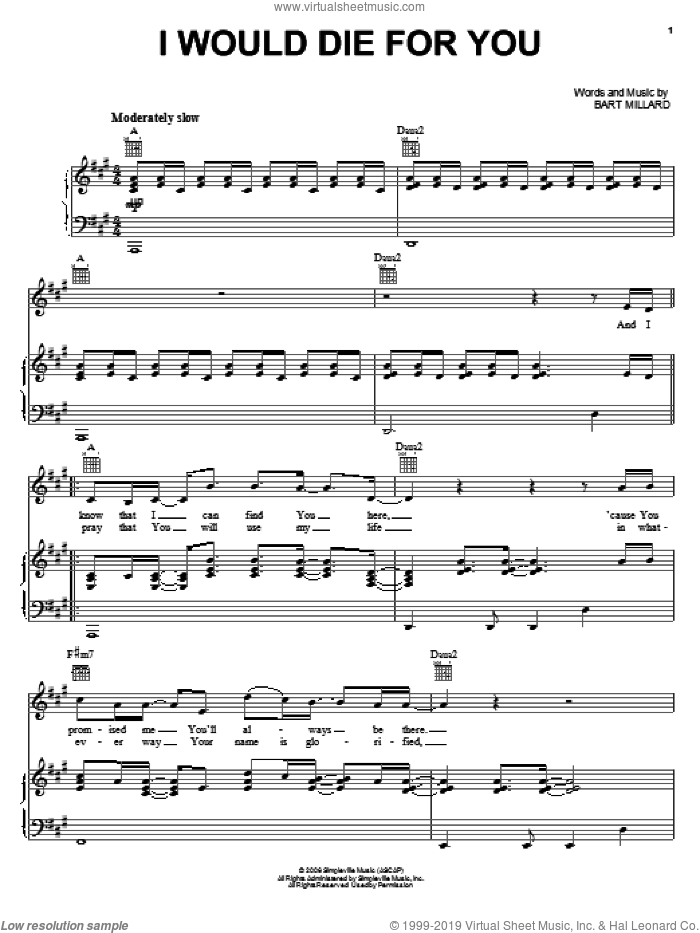 I Would Die For You sheet music for voice, piano or guitar by MercyMe, intermediate skill level