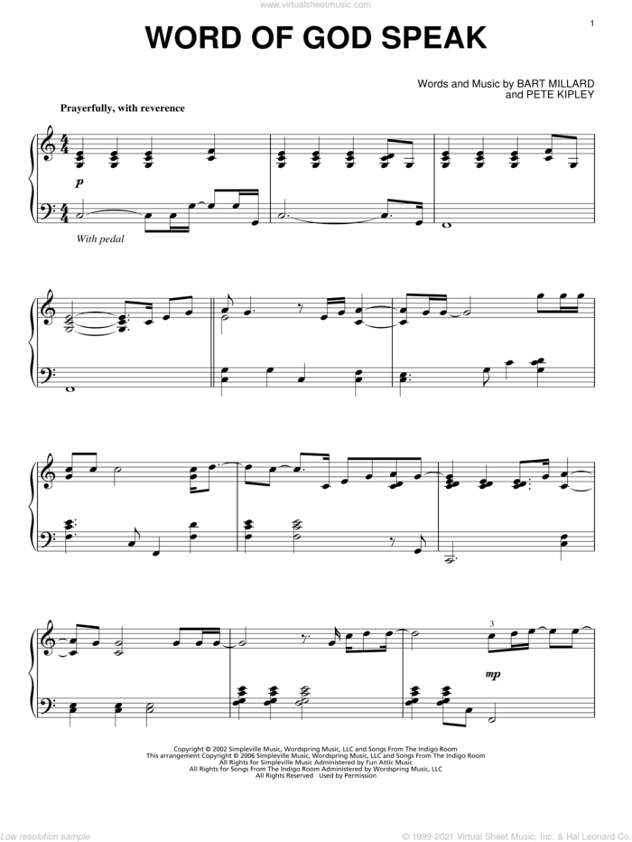 Word Of God Speak, (intermediate) sheet music for piano solo by MercyMe and Kutless, intermediate skill level