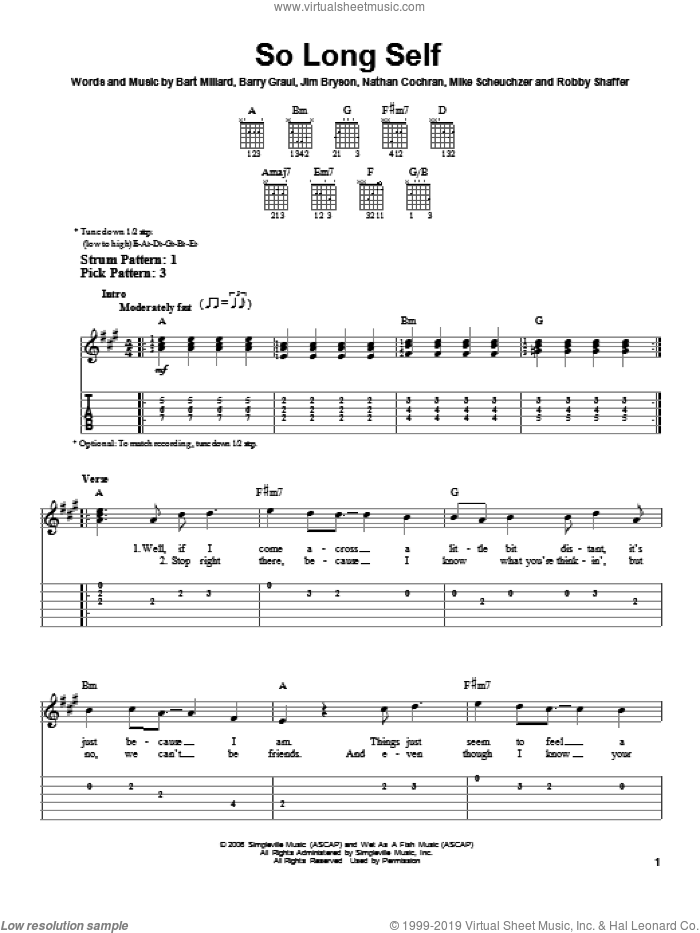So Long Self sheet music for guitar solo (easy tablature) by MercyMe, easy guitar (easy tablature)