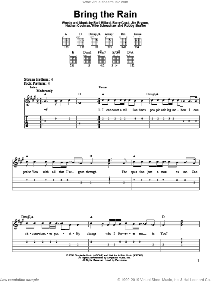 Bring The Rain sheet music for guitar solo (easy tablature) by MercyMe, easy guitar (easy tablature)