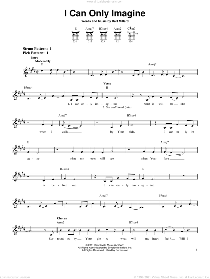 I Can Only Imagine sheet music for guitar solo (chords) by MercyMe, easy guitar (chords)