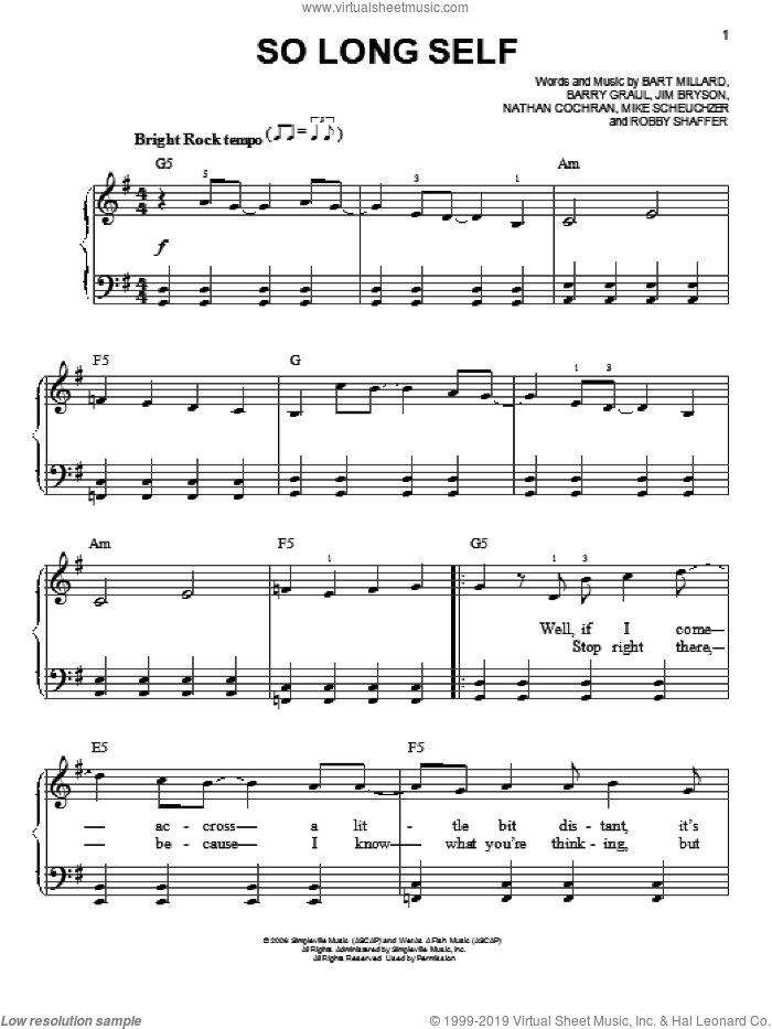 So Long Self sheet music for piano solo by MercyMe, easy skill level