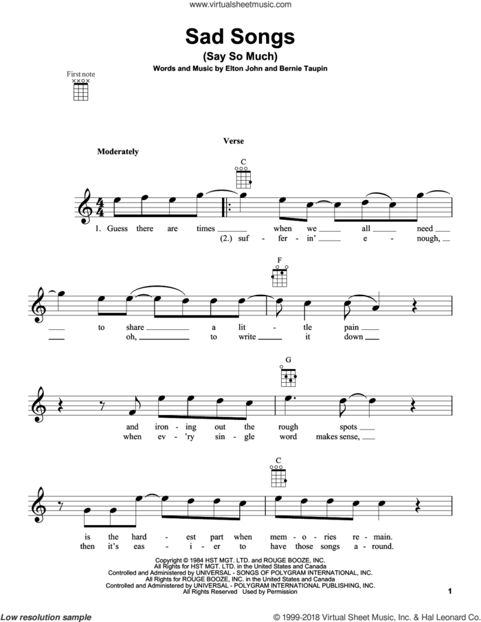 Sad Songs (Say So Much) sheet music for ukulele by Elton John, intermediate skill level