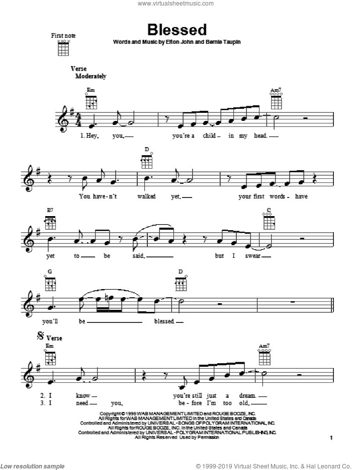 Blessed sheet music for ukulele by Elton John, intermediate skill level