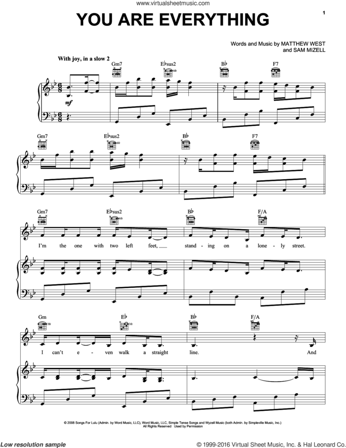 You Are Everything sheet music for voice, piano or guitar by Matthew West and Sam Mizell, intermediate skill level