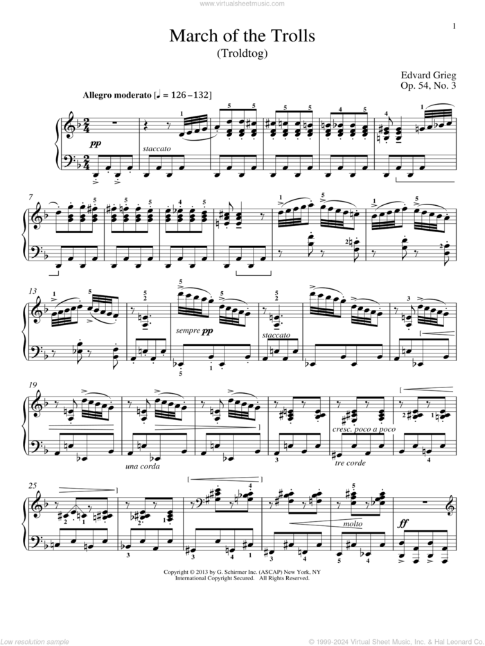 March Of The Trolls (Troldtog), Op. 54, No. 3 sheet music for piano solo by Edvard Grieg and William Westney, classical score, intermediate skill level