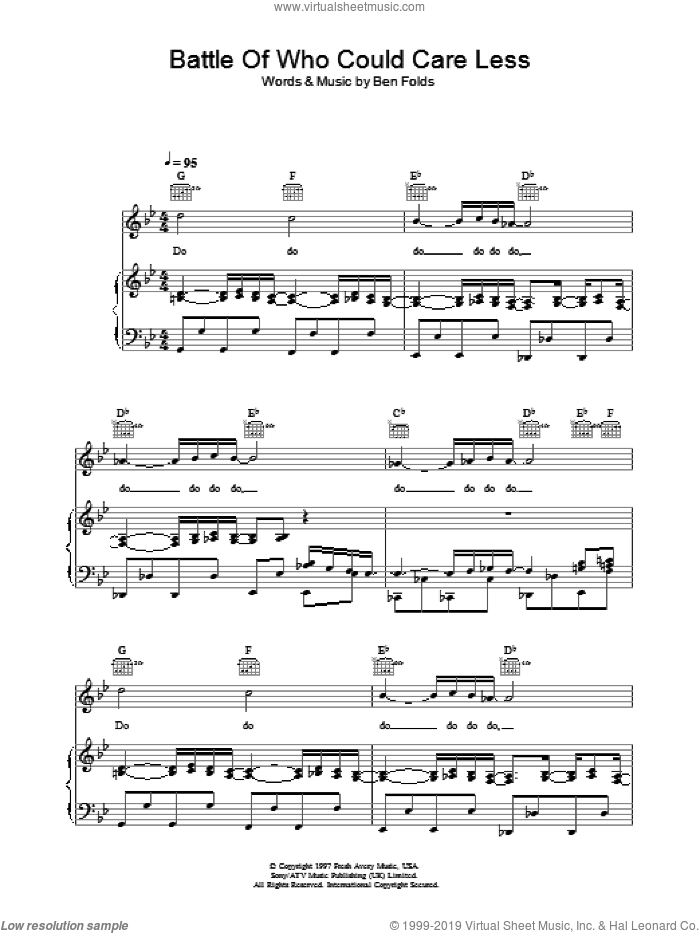 Battle Of Who Could Care Less sheet music for voice, piano or guitar by Ben Folds Five and Ben Folds, intermediate skill level