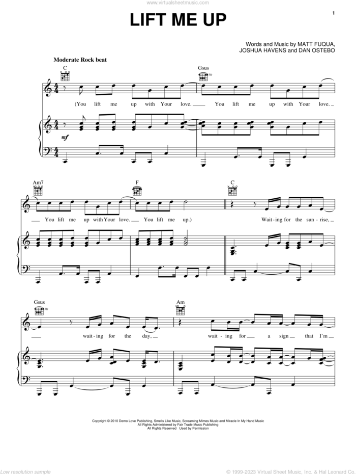 Lift Me Up sheet music for voice, piano or guitar by The Afters, intermediate skill level