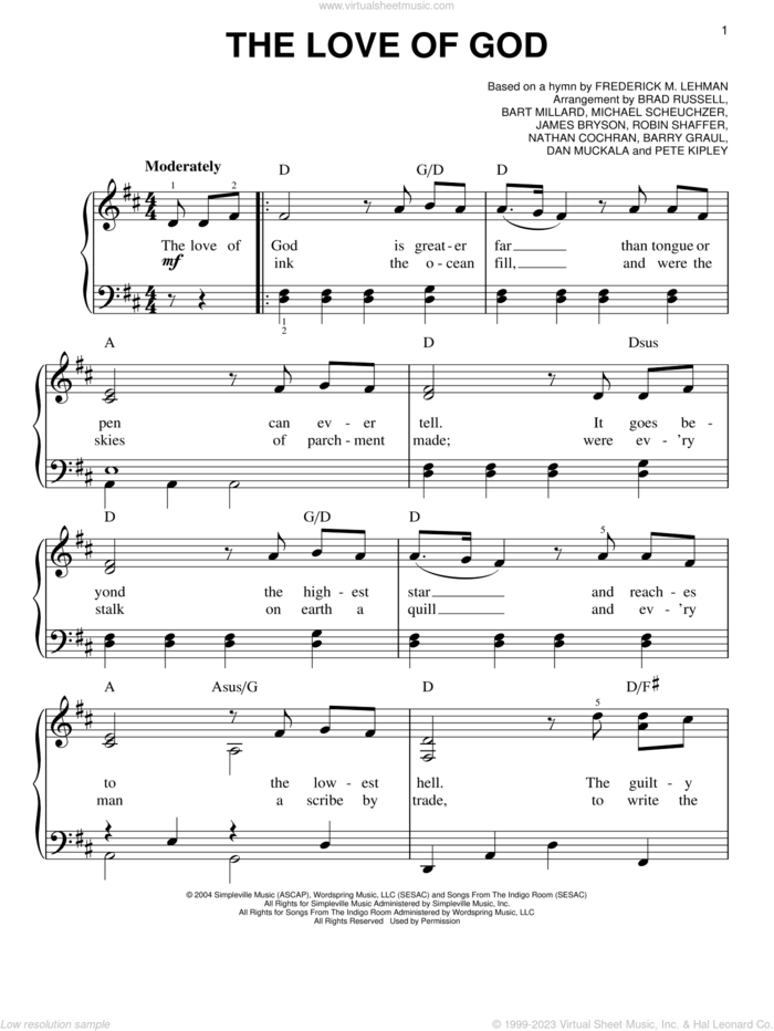 The Love Of God, (easy) sheet music for piano solo by MercyMe, easy skill level