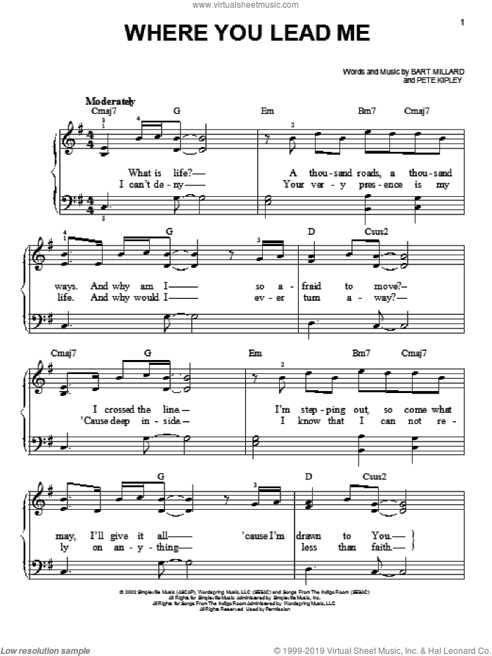 Where You Lead Me, (easy) sheet music for piano solo by MercyMe, easy skill level