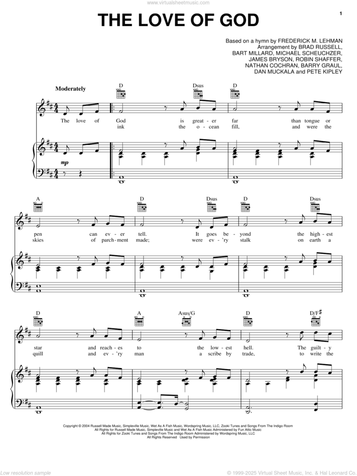 The Love Of God sheet music for voice, piano or guitar by MercyMe, intermediate skill level