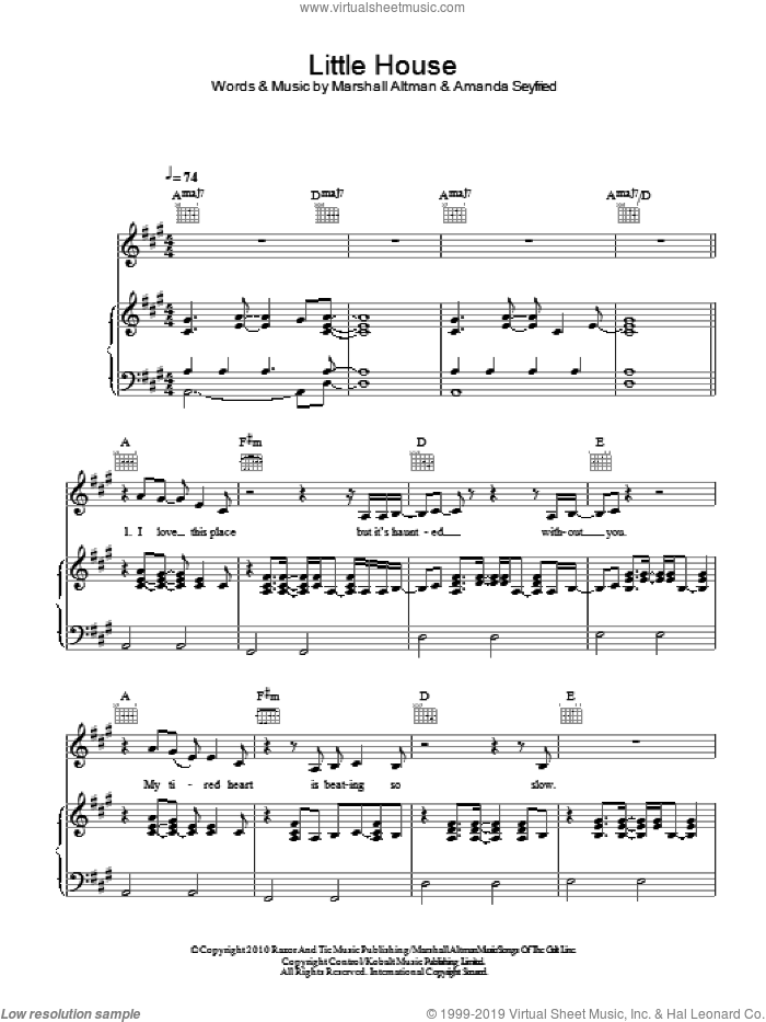 Little House sheet music for voice, piano or guitar by Amanda Seyfried and Marshall Altman, intermediate skill level