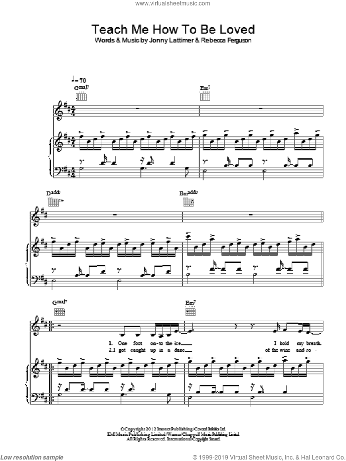 Teach Me How To Be Loved sheet music for voice, piano or guitar by Rebecca Ferguson and Jonny Lattimer, intermediate skill level