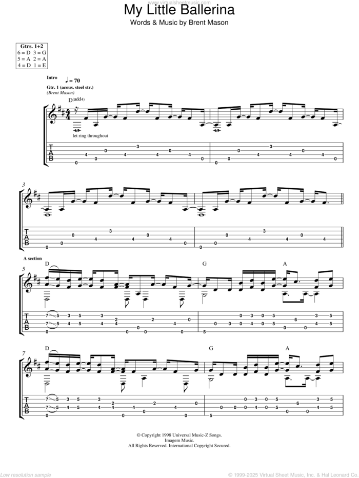 My Little Ballerina sheet music for guitar (tablature) by Brent Mason, intermediate skill level
