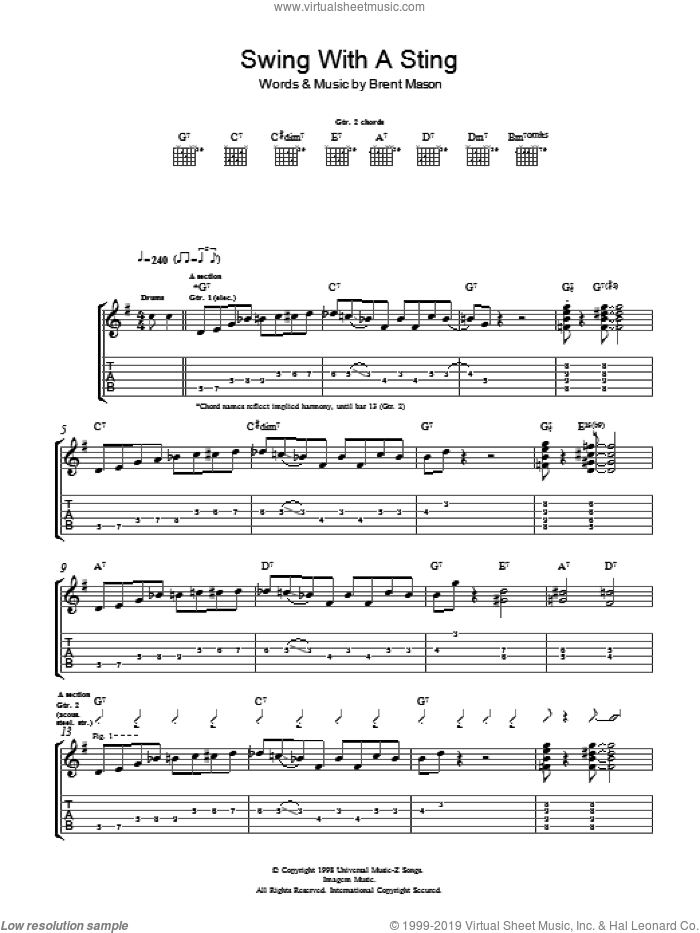 Swing With A Sting sheet music for guitar (tablature) by Brent Mason, intermediate skill level