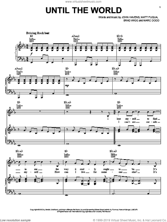 Until The World sheet music for voice, piano or guitar by The Afters, intermediate skill level