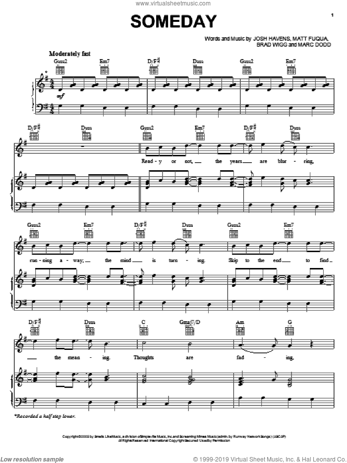 Someday sheet music for voice, piano or guitar by The Afters, intermediate skill level