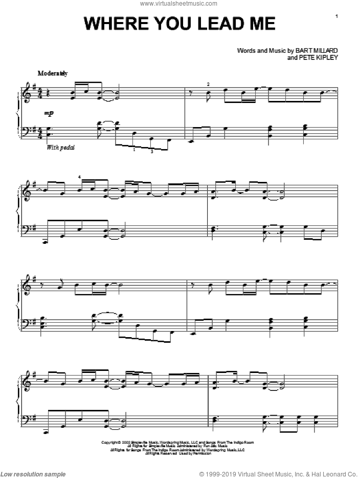 Where You Lead Me, (intermediate) sheet music for piano solo by MercyMe, intermediate skill level