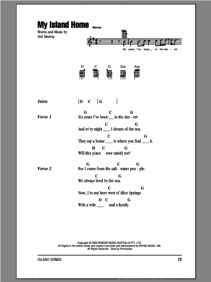 My Island Home sheet music for ukulele (chords) by Neil Murray, intermediate skill level