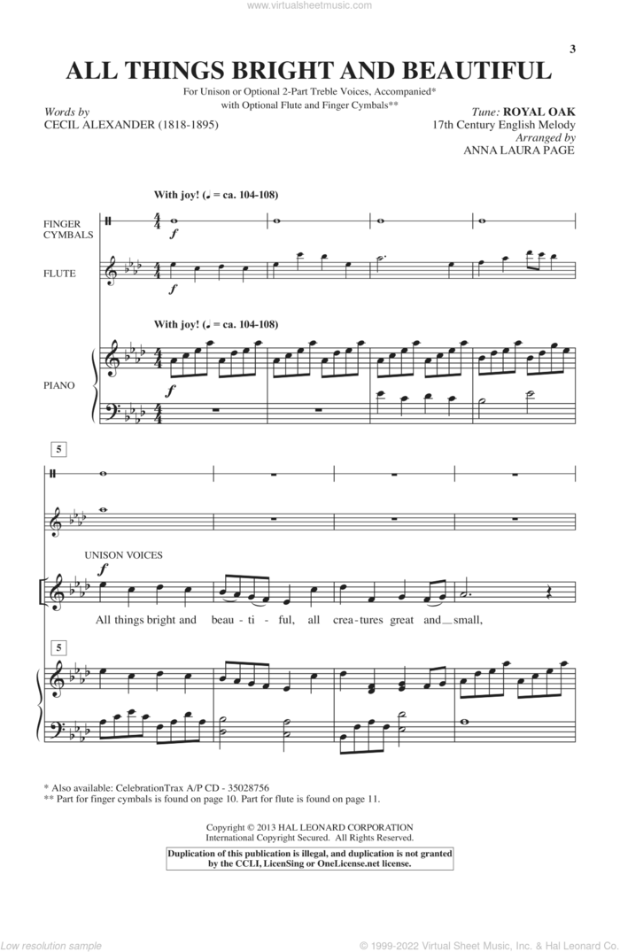 All Things Bright And Beautiful (arr. Anna Laura Page) sheet music for choir (2-Part) by Anna Laura Page and Miscellaneous, intermediate duet