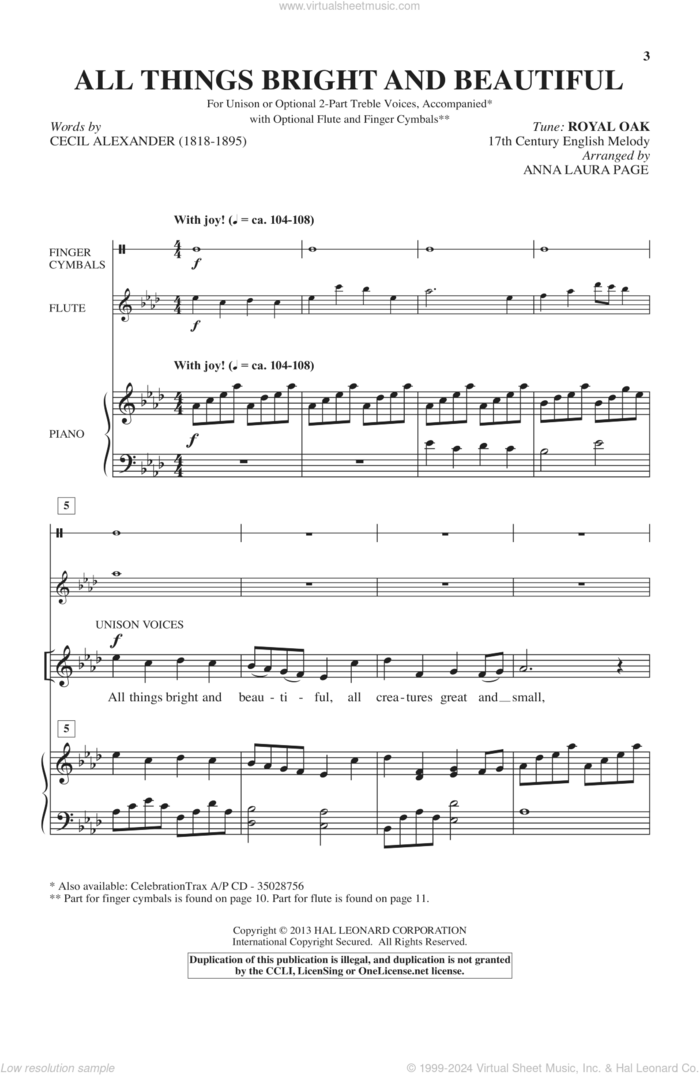 All Things Bright And Beautiful (arr. Anna Laura Page) sheet music for choir (2-Part) by Anna Laura Page and Miscellaneous, intermediate duet