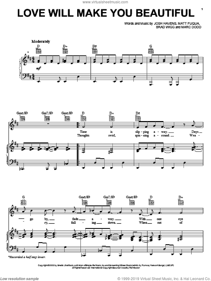 Love Will Make You Beautiful sheet music for voice, piano or guitar by The Afters, intermediate skill level