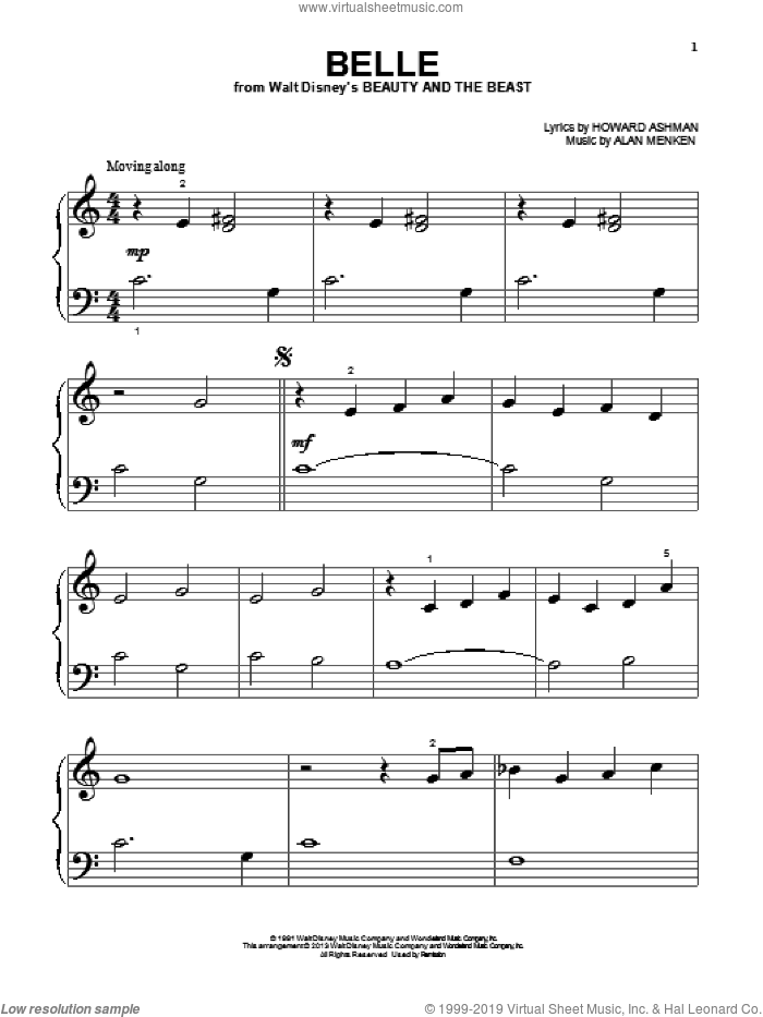 Belle (from Beauty And The Beast) sheet music for piano solo (big note book) by Alan Menken & Howard Ashman, Alan Menken and Howard Ashman, easy piano (big note book)