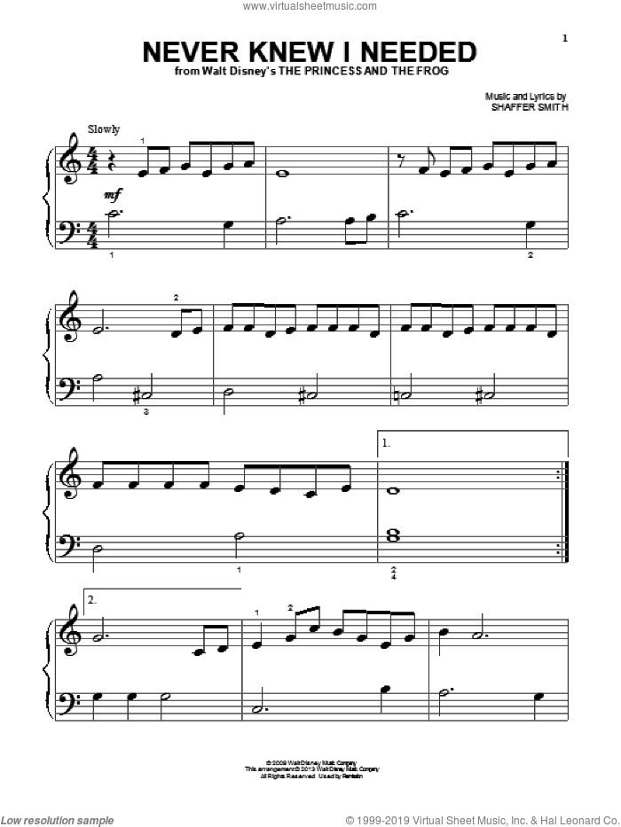 Never Knew I Needed sheet music for piano solo by Shaffer Smith, beginner skill level