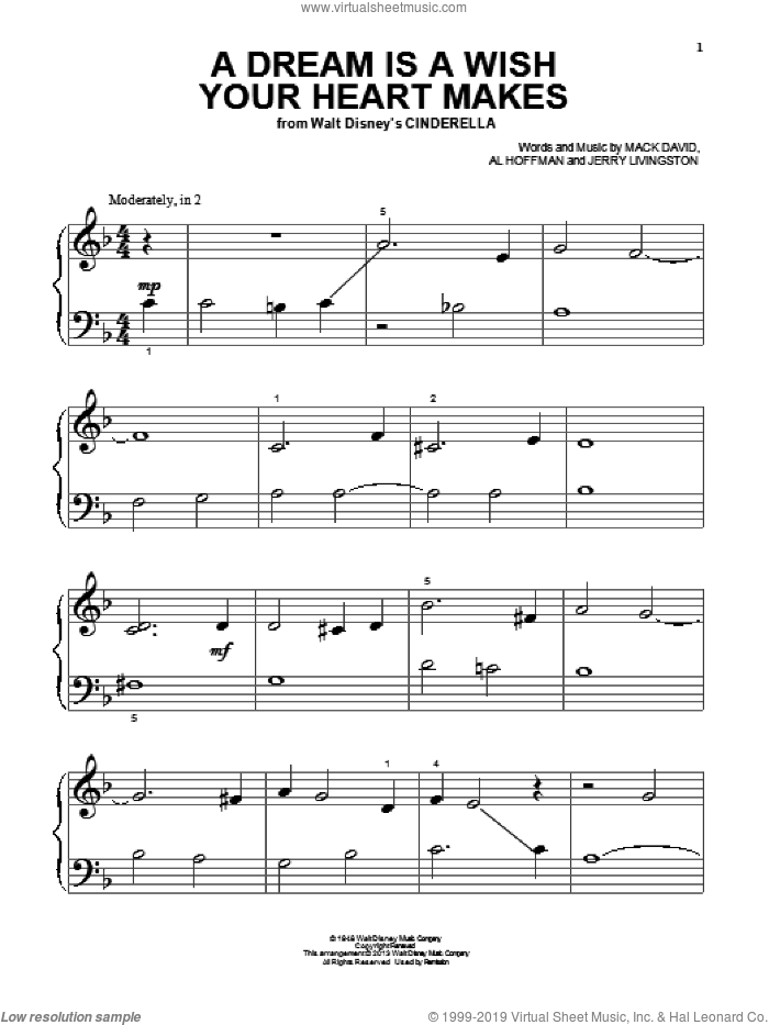 Hoffman A Dream Is A Wish Your Heart Makes From Disney S Cinderella Sheet Music For Piano Solo Big Note Book
