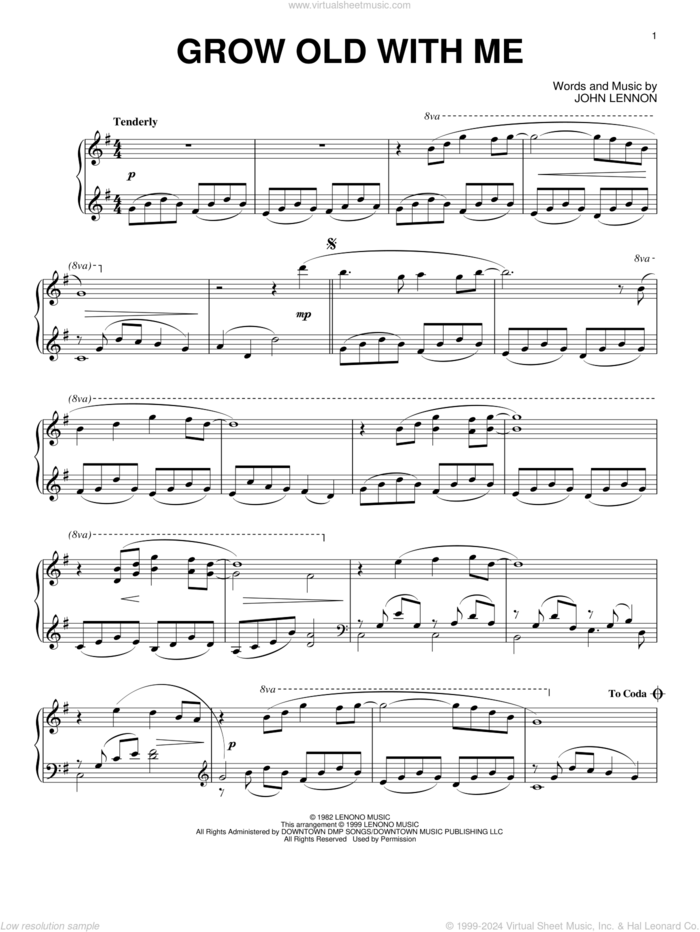 Grow Old With Me sheet music for piano solo by John Lennon and Mary Chapin Carpenter, wedding score, intermediate skill level