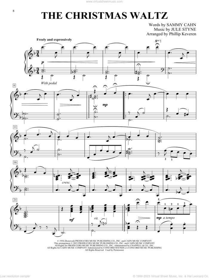 The Christmas Waltz, (intermediate) sheet music for piano solo by Sammy Cahn and Jule Styne, intermediate skill level