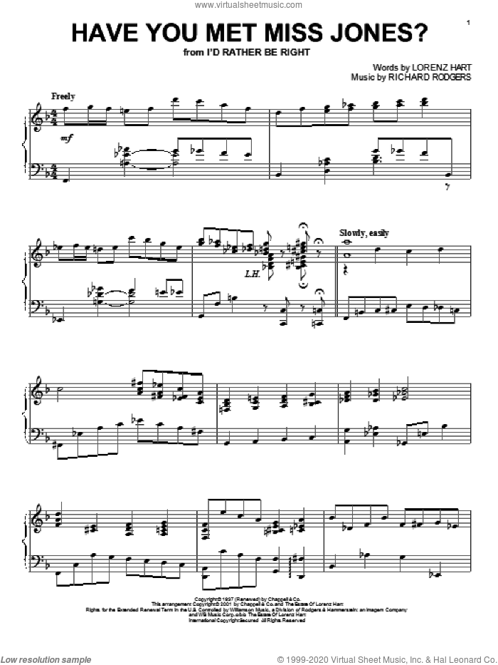 Have You Met Miss Jones? sheet music for piano solo by Rodgers & Hart, Lorenz Hart and Richard Rodgers, intermediate skill level
