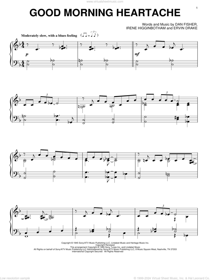 Good Morning Heartache sheet music for piano solo by Diana Ross and Billie Holiday, intermediate skill level