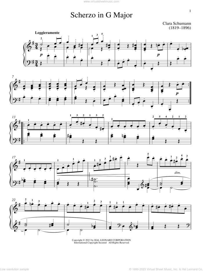 Scherzo In G Major sheet music for piano solo by Gail Smith and Clara Schumann, classical score, intermediate skill level