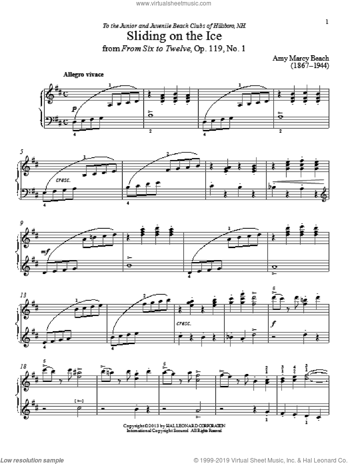 Sliding On Ice sheet music for piano solo by Gail Smith, Amy Beach and Amy Marcy Beach, classical score, intermediate skill level