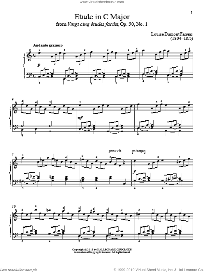 Etude In C Major sheet music for piano solo by Gail Smith and Louise Dumont Farrenc, classical score, intermediate skill level