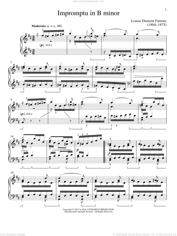 Impromptu In B Minor sheet music for piano solo by Gail Smith and Louise Dumont Farrenc, classical score, intermediate skill level