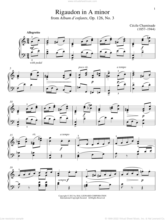 Rigaudon In A Minor sheet music for piano solo by Gail Smith and Cecile Chaminade, classical score, intermediate skill level