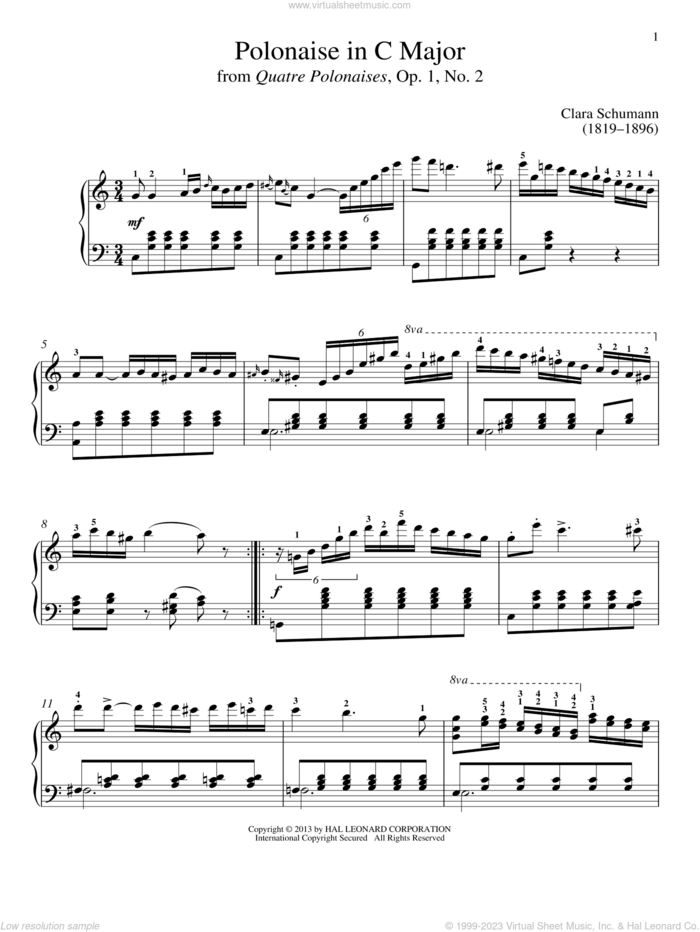 Polonaise In C Major sheet music for piano solo by Gail Smith and Clara Schumann, classical score, intermediate skill level