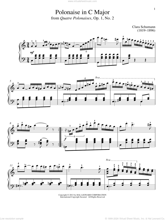 Polonaise In C Major sheet music for piano solo by Gail Smith and Clara Schumann, classical score, intermediate skill level