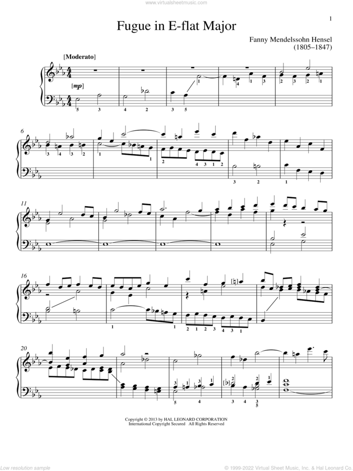 Fugue In E-Flat Major sheet music for piano solo by Gail Smith, Fanny Mendelssohn and Fanny Mendelssohn Hensel, classical score, intermediate skill level