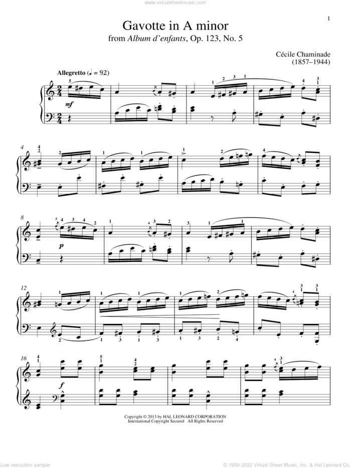 Gavotte In A Minor sheet music for piano solo by Gail Smith and Cecile Chaminade, classical score, intermediate skill level