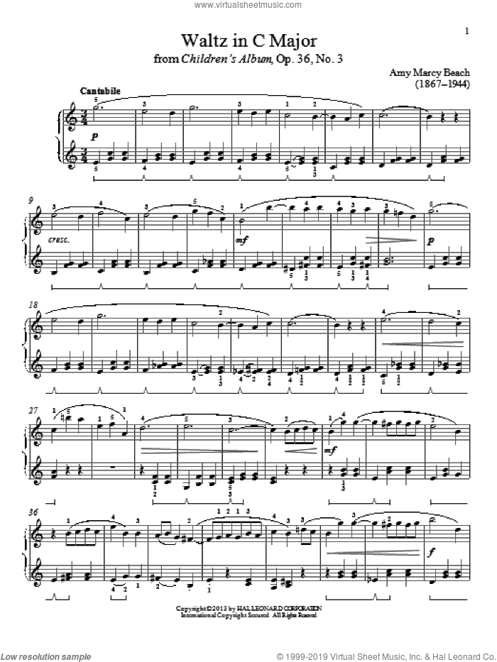 Waltz In C Major sheet music for piano solo by Gail Smith and Amy Marcy Beach, classical score, intermediate skill level