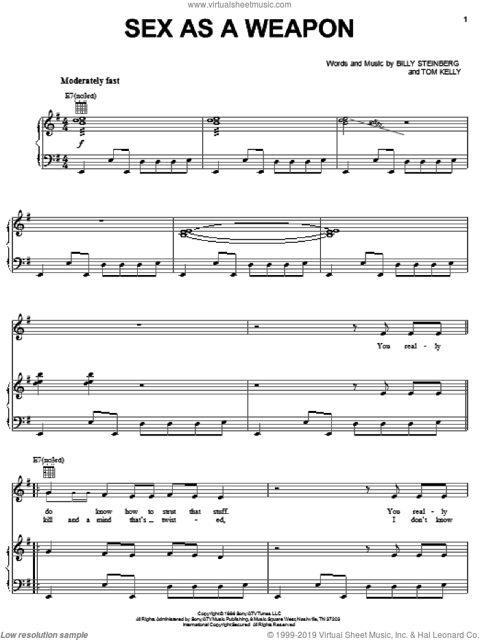 Sex As A Weapon sheet music for voice, piano or guitar by Pat Benatar, Billy Steinberg and Tom Kelly, intermediate skill level