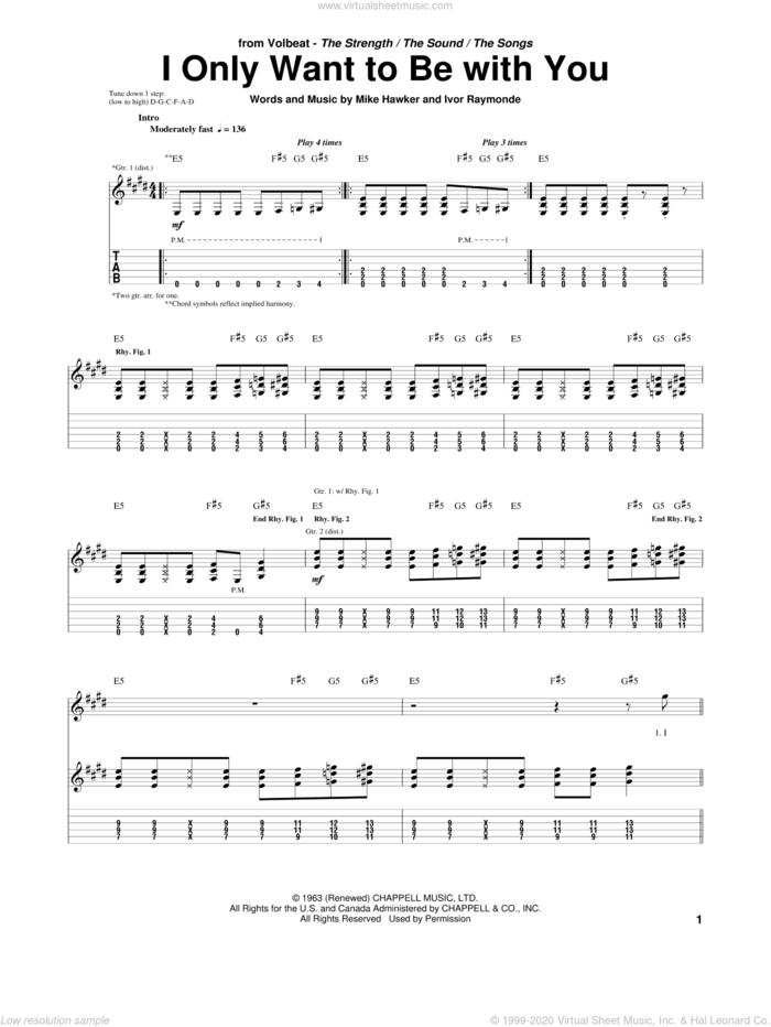 I Only Want To Be With You sheet music for guitar (tablature) by Volbeat and Bay City Rollers, intermediate skill level