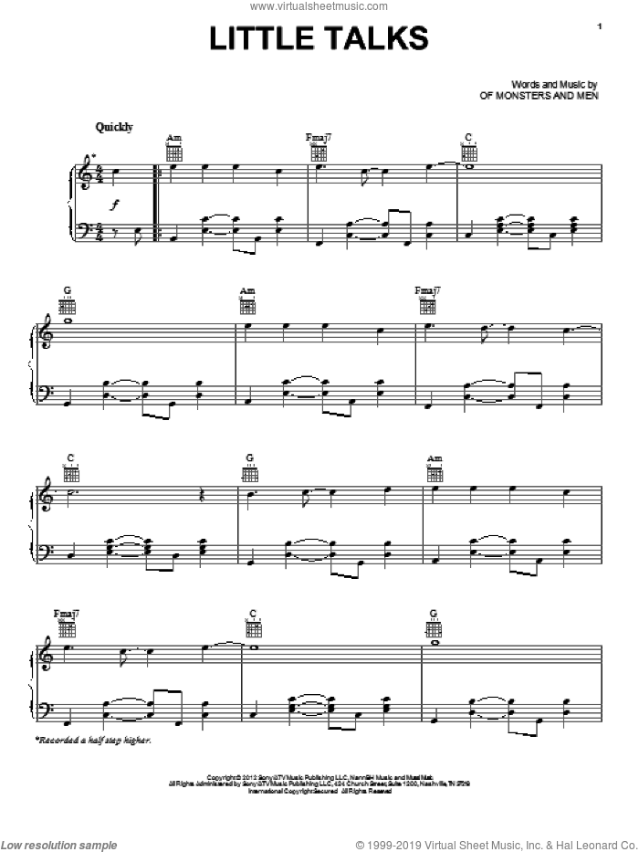 Little Talks sheet music for voice, piano or guitar by Of Monsters And Men, intermediate skill level