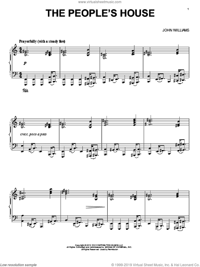 The People's House sheet music for piano solo by John Williams and Lincoln (Movie), intermediate skill level