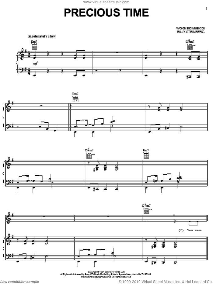 Precious Time sheet music for voice, piano or guitar by Pat Benatar and Billy Steinberg, intermediate skill level