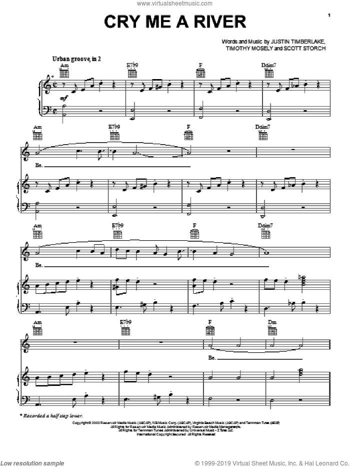 Cry Me A River sheet music for voice, piano or guitar by Justin Timberlake, intermediate skill level